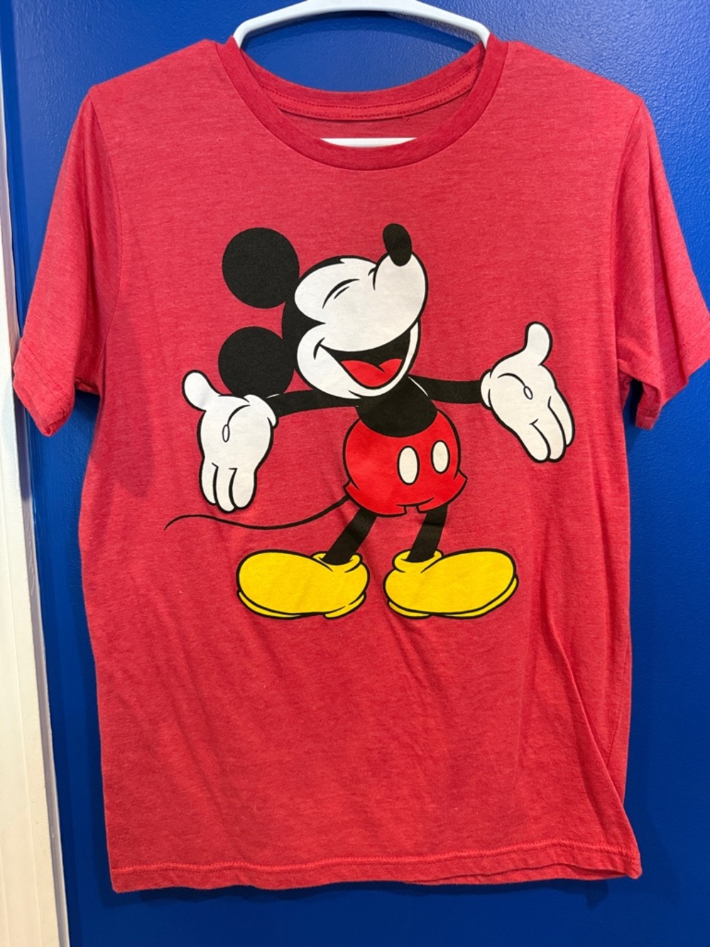 Disney Red Mickey Mouse Graphic Tee with Yellow Shoes